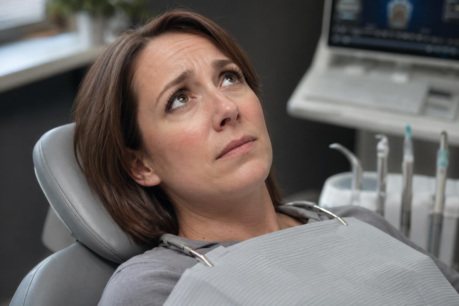 Patient looking hesitant in a dental chair